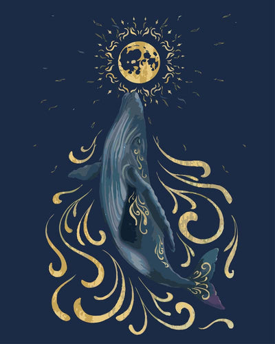 Malen nach Zahlen - Wal und goldener Mond - by Pixie Cold