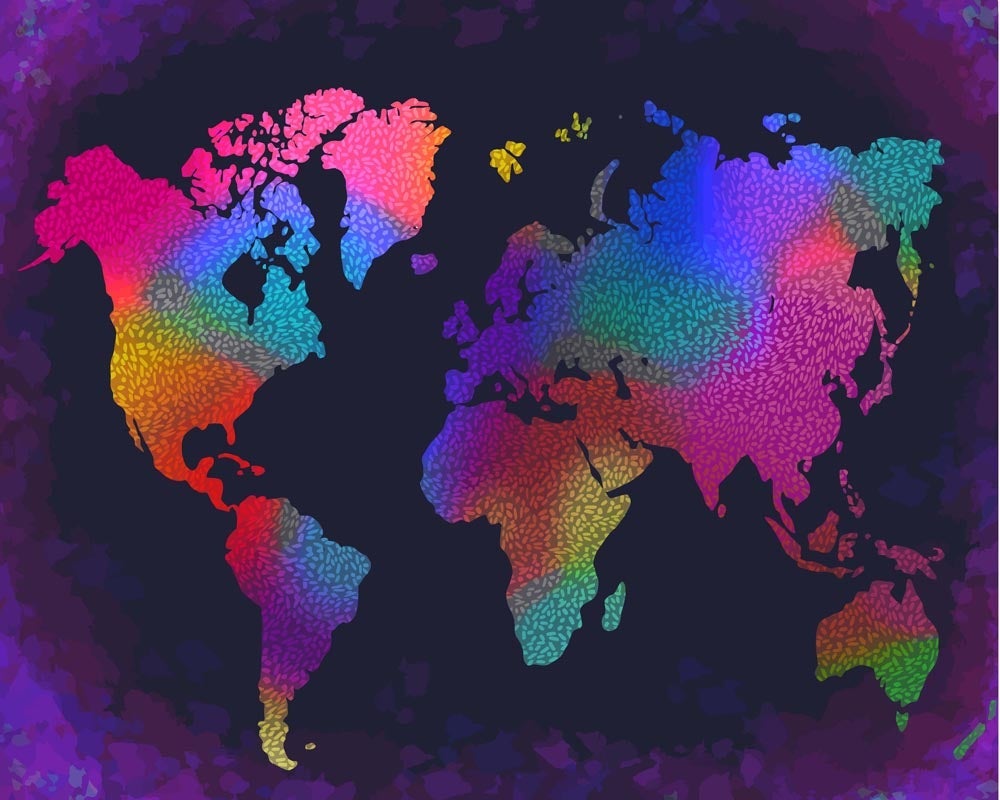 Malen nach Zahlen   Weltkarte in Bunt