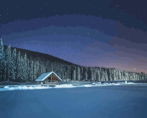 Malen nach Zahlen - Winterwald bei Nacht