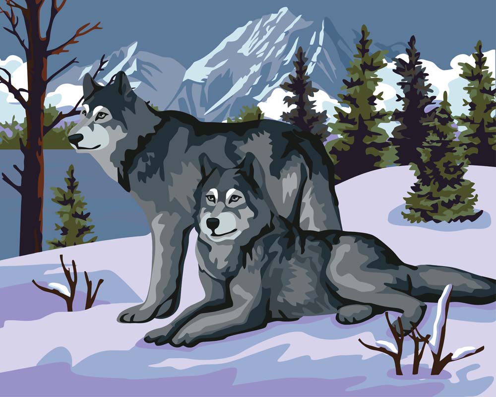 Malen nach Zahlen   Wolfspaar im Schnee