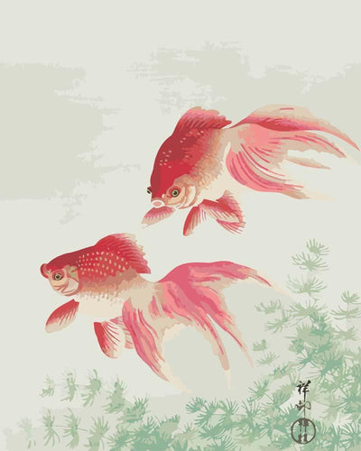 Malen nach Zahlen - Zwei Schleiergoldfische von Ohara Koson