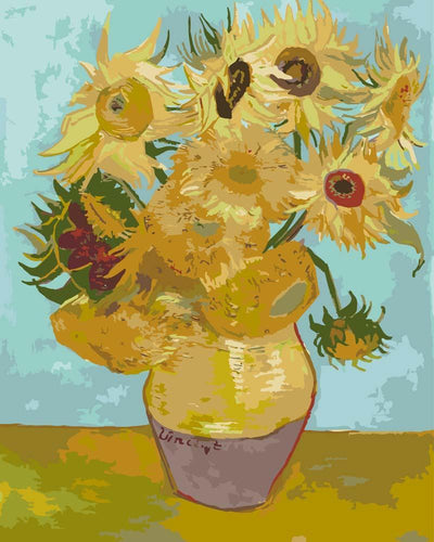 Malen nach Zahlen - Zwölf Sonnenblumen in einer Vase - Vincent van Gogh