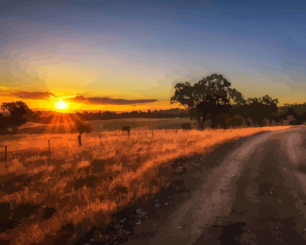 Malen nach Zahlen   Feldweg bei Sonnenuntergang in Australien