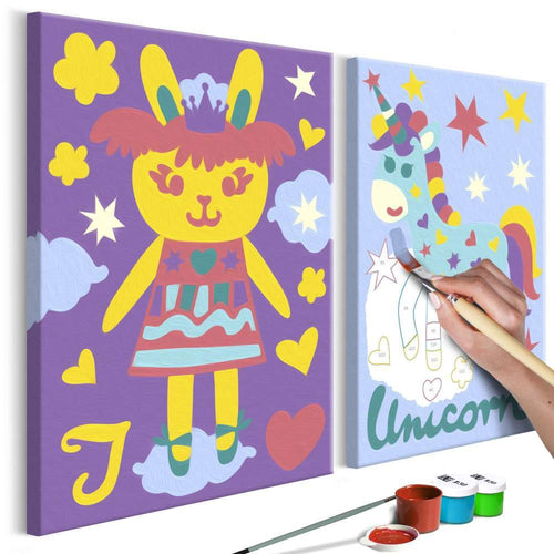 Malen nach Zahlen Kinder - Kaninchen & Einhorn