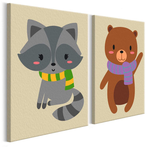 Malen nach Zahlen Kinder - Waschbär & Bär