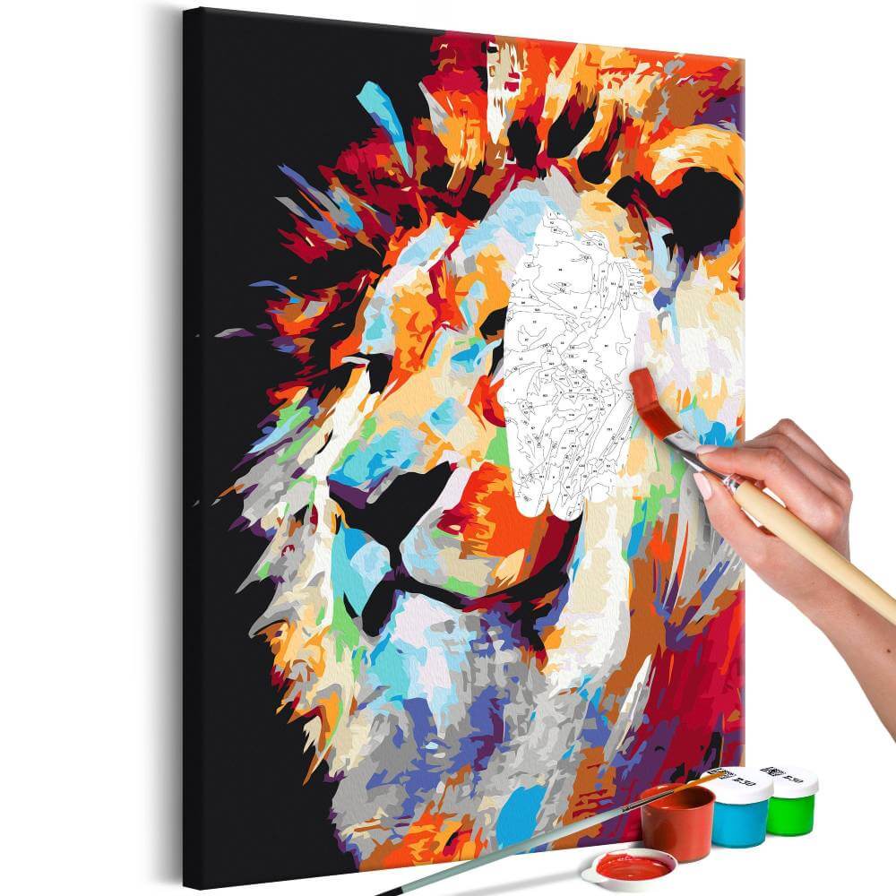 malen nach zahlen portrait of a colourful lion