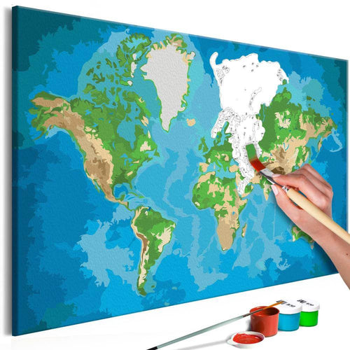 Malen nach Zahlen - Weltkarte (blau & grün)