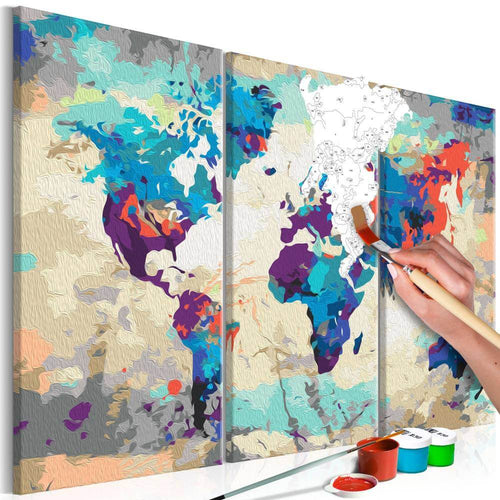 Malen nach Zahlen - World Map (Blue & Red) 3 Parts
